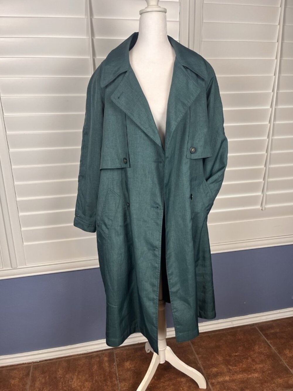 Gallery Women’s Teal Trench Coat Size 8 Belted Longline Removable Liner